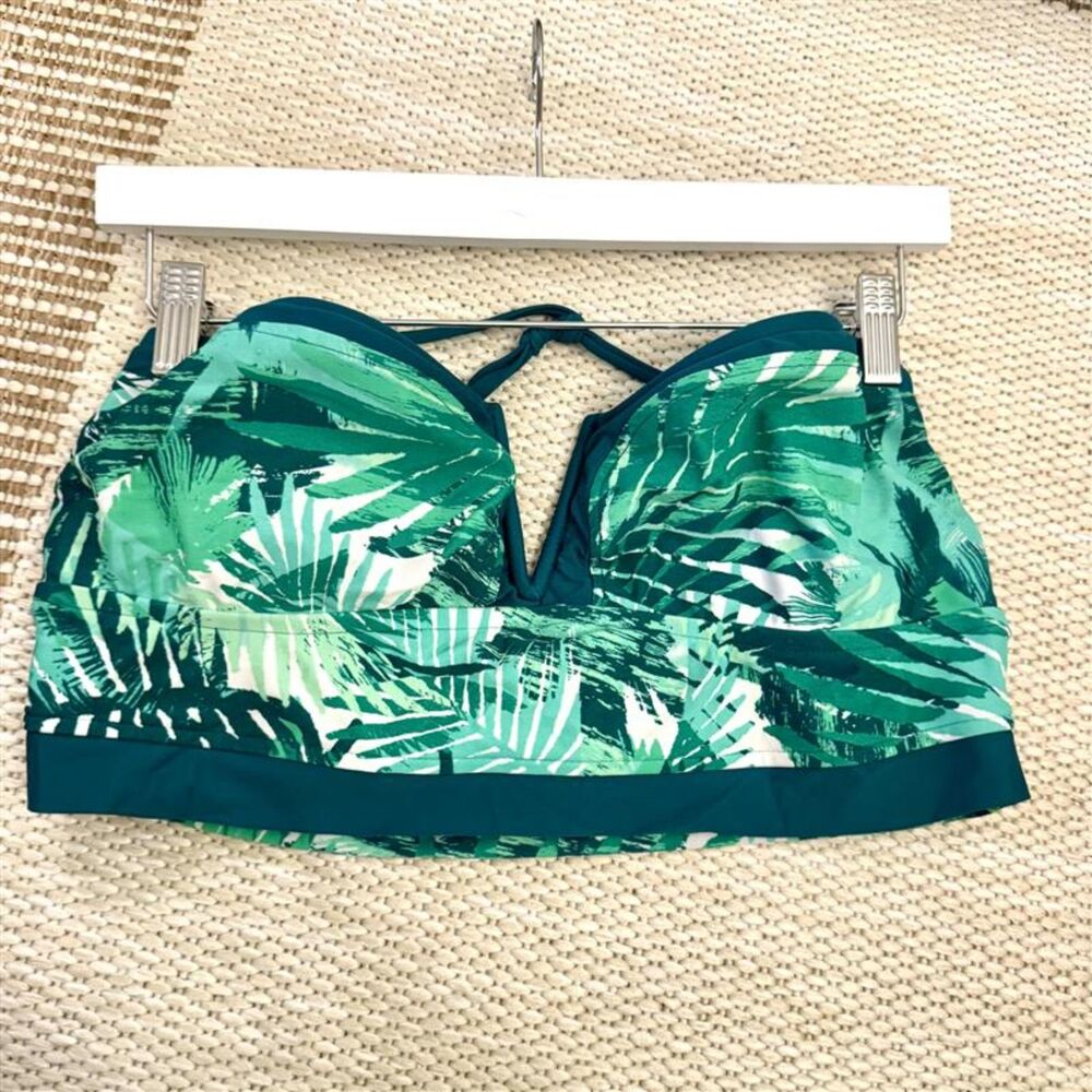 Mossimo Tropical Green Palm Leaf V-Wire Bikini Top Underwire  Size XL